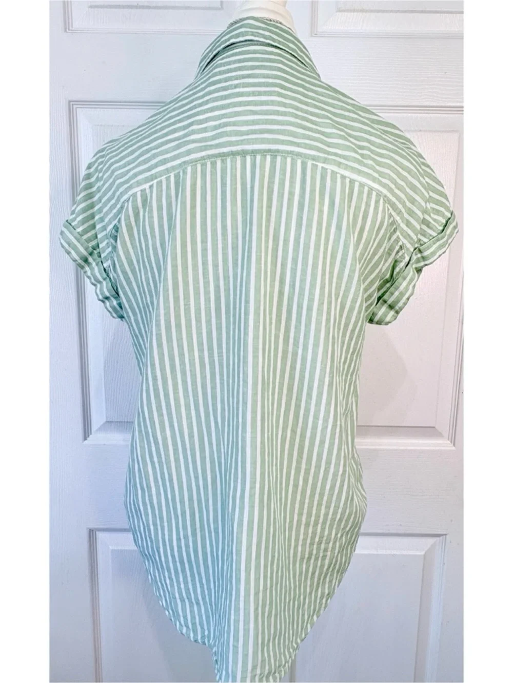 Lola River Anthropologie Green Striped Linen Blend Coastal Beach Resort Top~SM - Picture 4 of 6